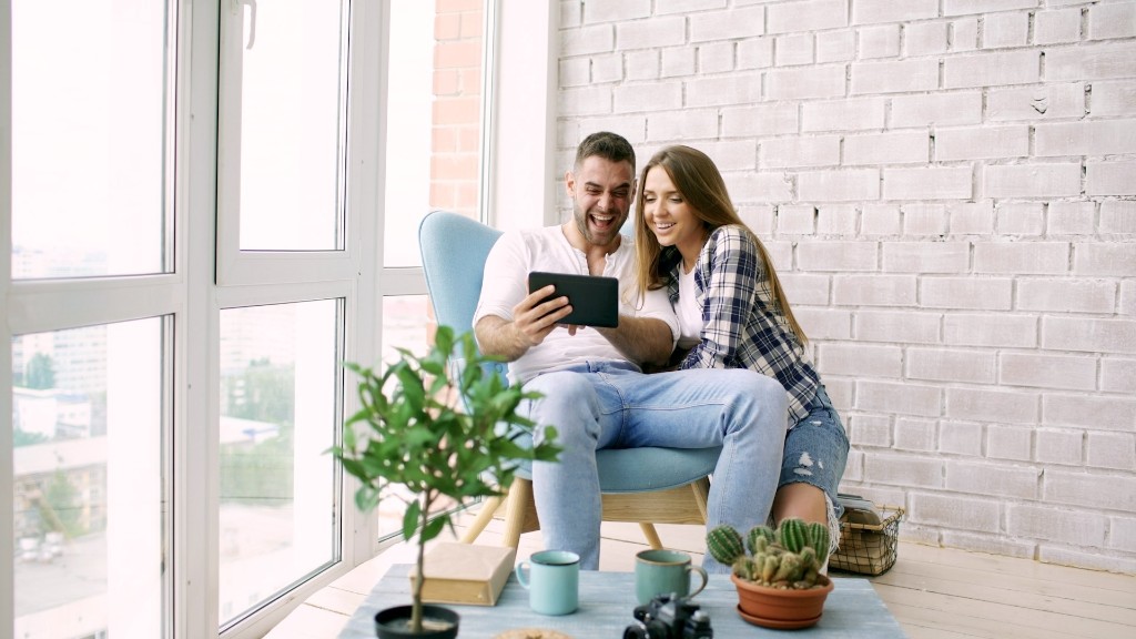 A couple reacting with joy to good news at home